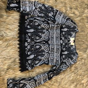 Paisley Blouse with Lace Trim